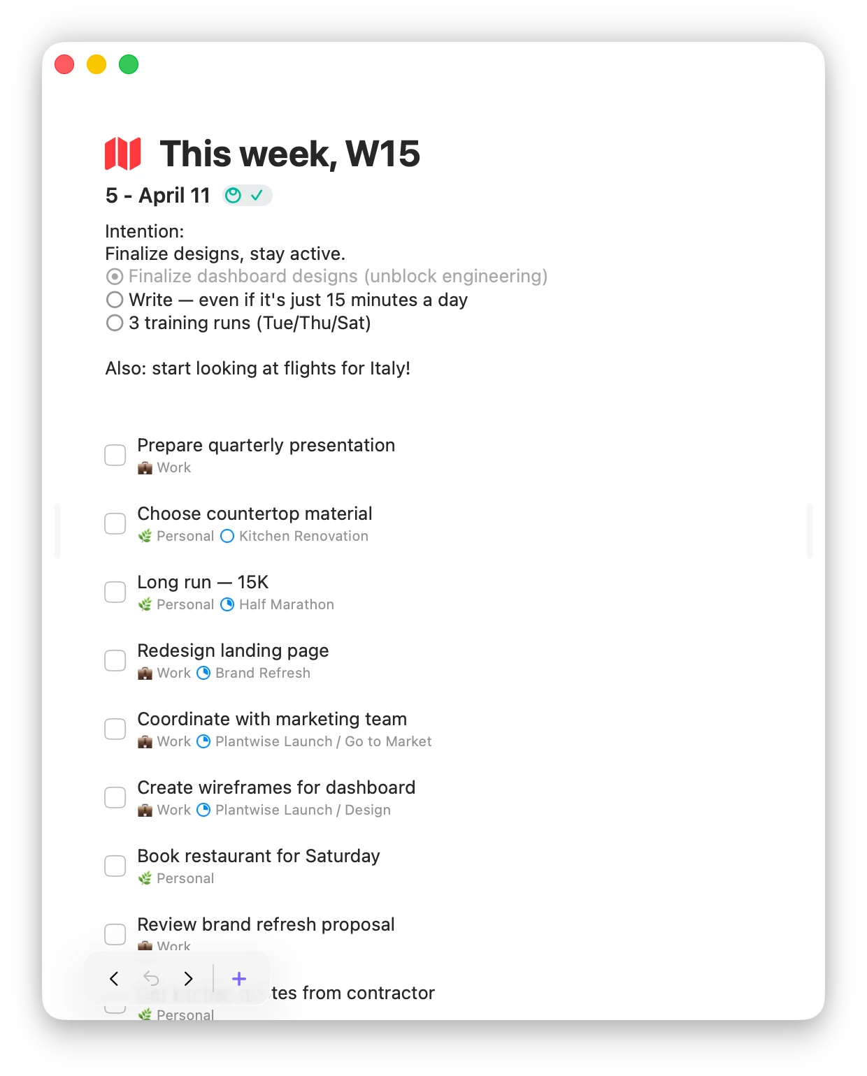 Weekly view in Space